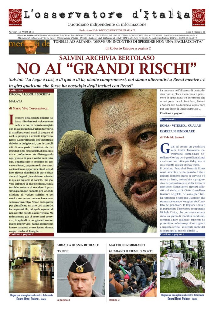 L'osservatore d'Italia edizione del 15 Marzo 2016